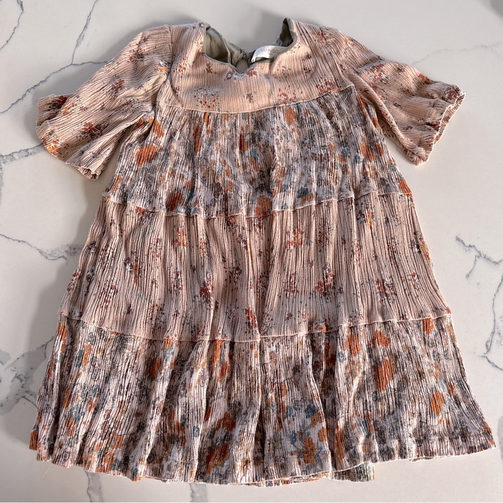 Mango Kids Floral Mixed-Print Plissé Tiered Dress - Picture 2 of 9